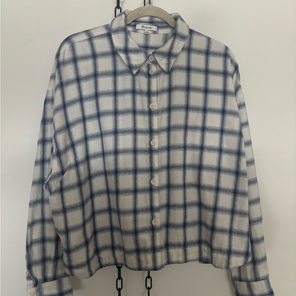 Madewell Plus Size Flannel Hartfield Crop Boxy Shirt in Windowpane - Picture 4 of 8